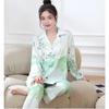 Ice Silk Pajamas Women's Long-sleeved Trousers Thin Imitation Silk Spring and Autumn Home Clothes for Age Reduction