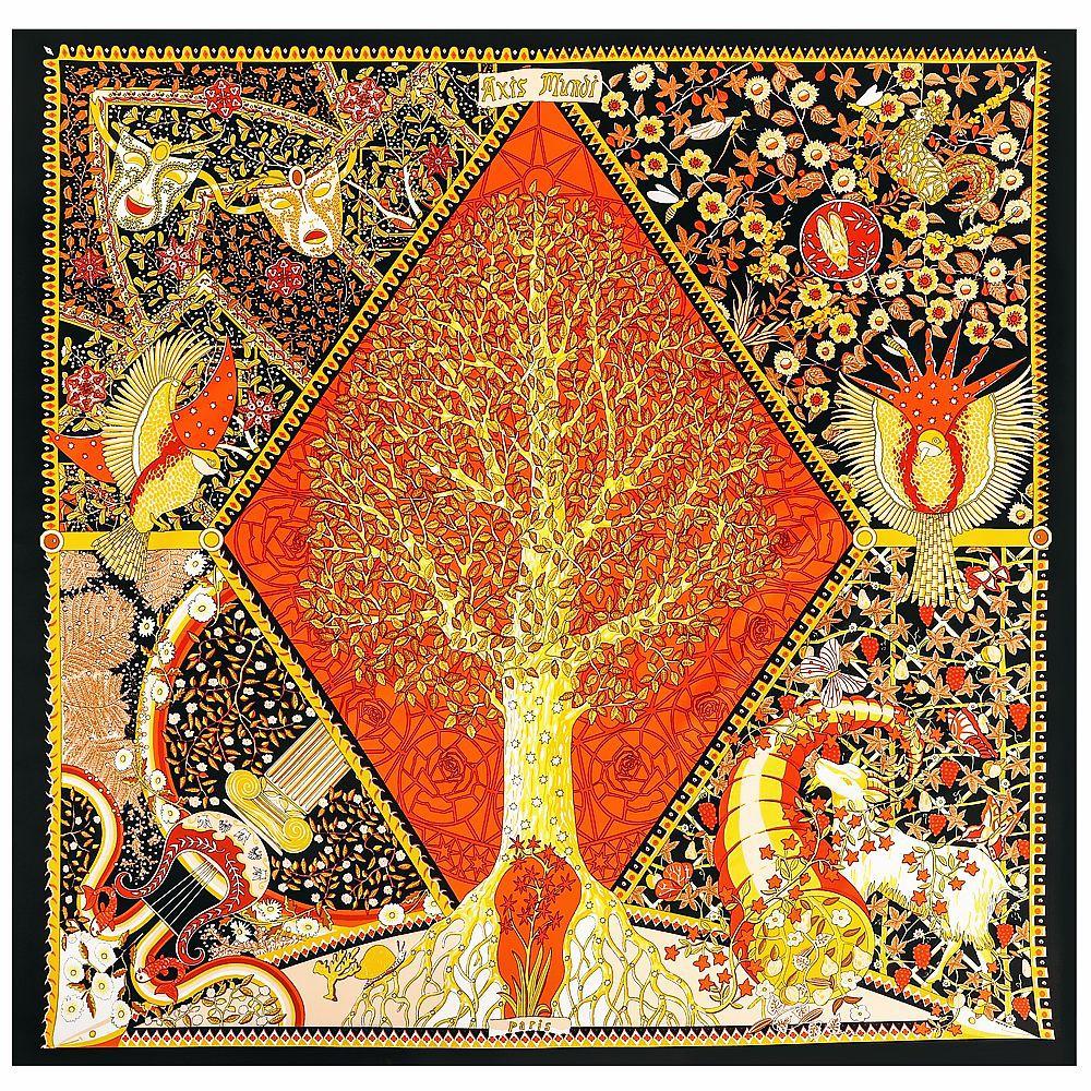 90cm Design Tree of Life Imitation Twill Silk Scarf Luxury Brand Square Scarves Women Hijab Scarf Foulard Neckerchief Bandana