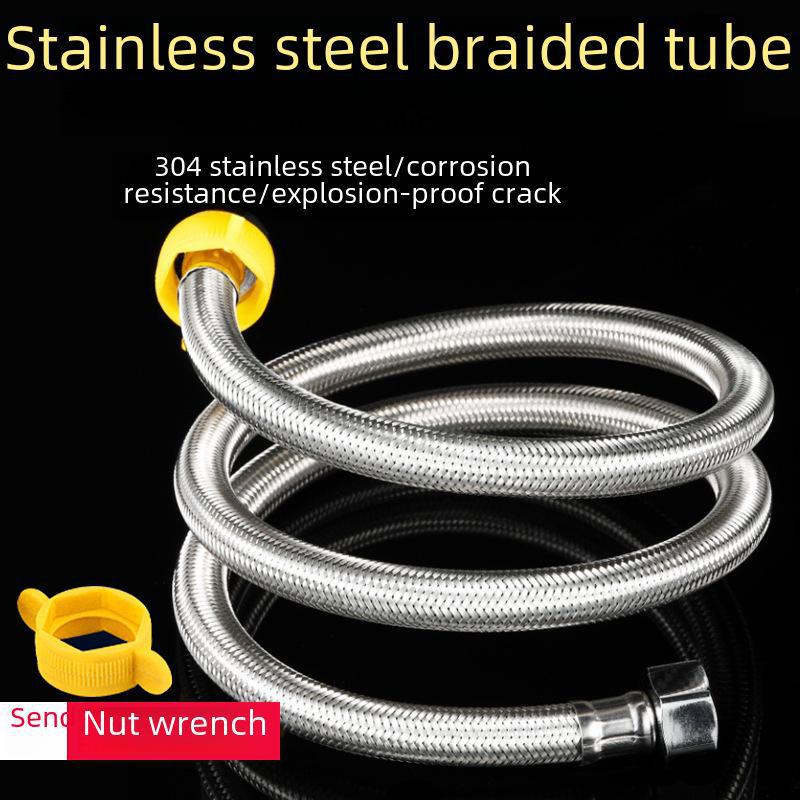 Brand 304 Stainless Steel Explosion-Proof Braided Hose for Water Heater and Toilet Faucet - Universal 4-Point Inlet Pipe