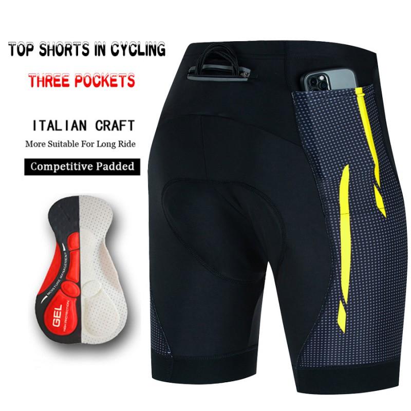 Mens Cycling Shorts With 3 Pockets Quick-Dry Breathable Padding Road Mountain Bike Ride