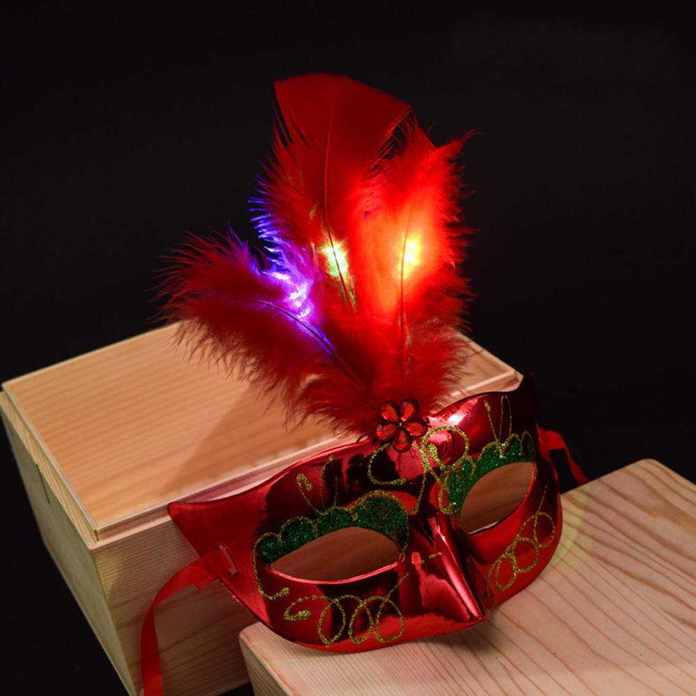 Венецианские Венеция Светящиеся Перья Светодиодные Маски Женщина Маска для Глаз для Маскарадного Костюма Карнавал Хэллоуин Маскарад Косплей