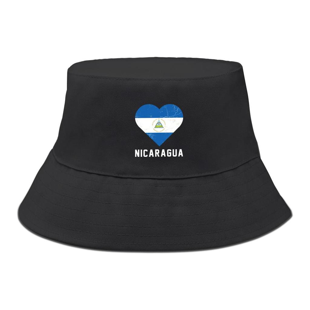 Flag of Nicaragua Print Bucket Hat , Heart Fisherman Cap Unisex Casual Spring Beach Hat