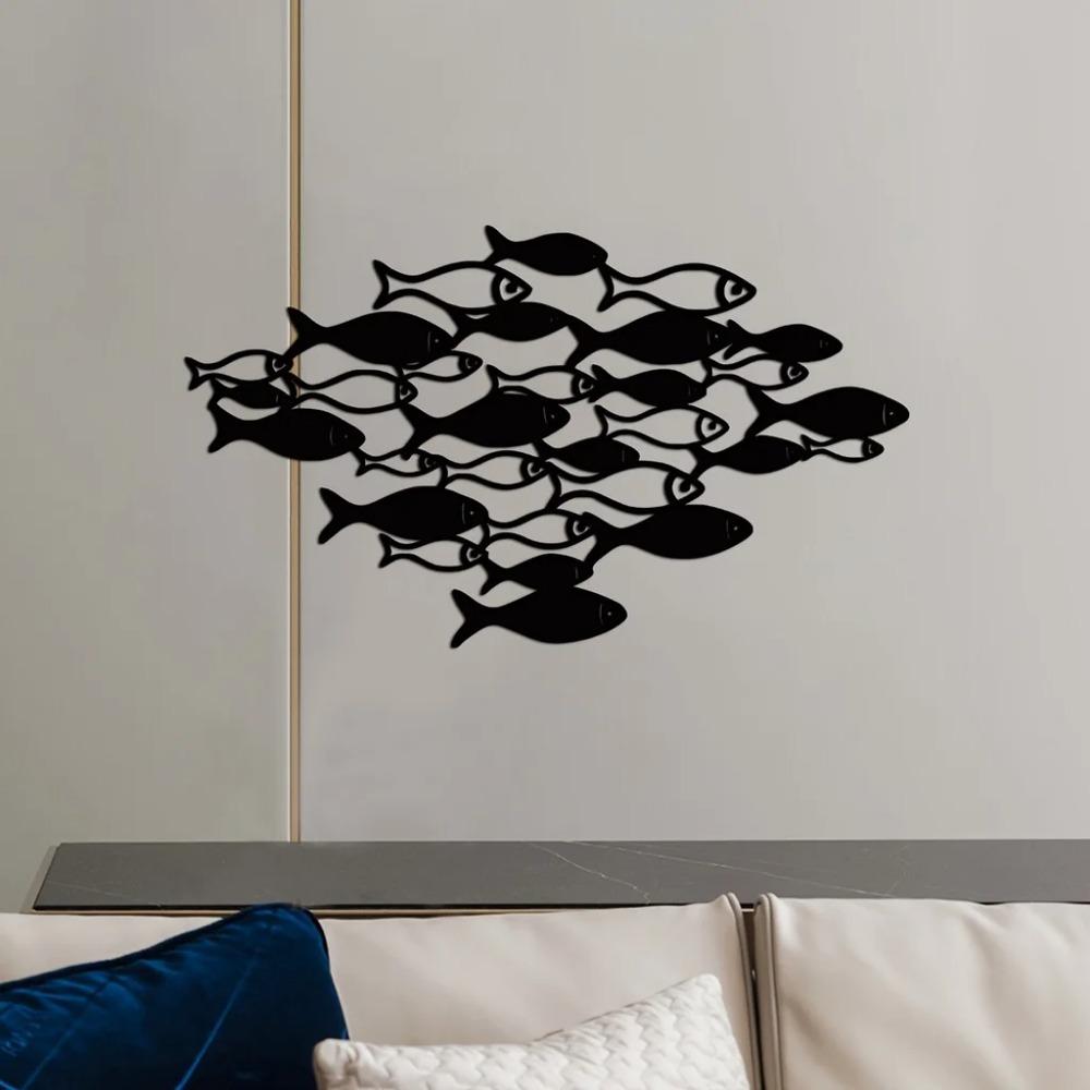 Ocean Theme Wall Art Black Classic Decor for Living Room & Bar, Elegant Indoor Decoration, Stylish Metal Wall Art for Any Space