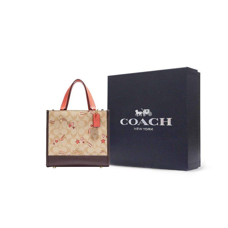 COACH Dempsey PVC Tote Bag, Shopping Bag, Crossbody Bag, Shoulder Bag, Handbag Small Women's Dark Brown & Khaki CJ646-IMOT4