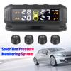 Solar Car TPMS Tire Pressure Monitoring System With 4 External Sensors Temperature Warning Fuel Save