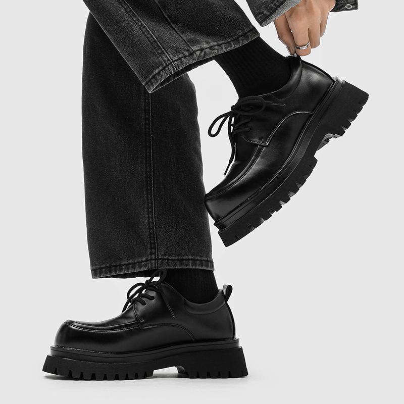 2026 autumn and winter new versatile platform shoes lace-up low-top college big head derby shoes British retro leather shoes