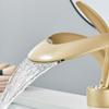 Gold Bathroom Basin Faucet Brass Waterfall Single Handle Crane Hot Cold Water Mixer Tap New Style