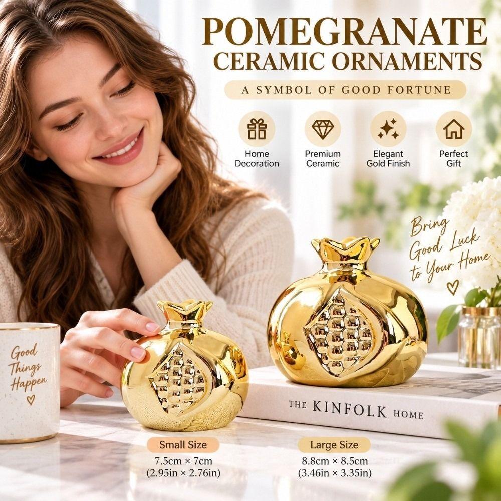Gold Pomegranate Sculpture Ceramic Tabletop Art Decoration For Home Decoration