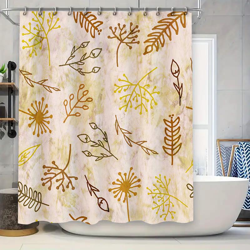 Beautiful Rustic Floral Shower Curtain Durable Water-Resistant Fabric for Bathrooms Decor in Yellow Brown