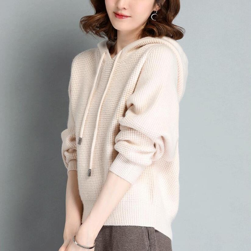 Pullover Sweaters Women Autumn and Winter Slouchy Wind Loose Wearing Bat Sleeve Top Hooded Sweater Knit Pullover Sweater Female