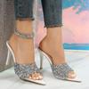 2024 New Gradual Color High Heels Sequin Sandals Summer Fashion Slipper Fish Mouth Slim Heels Large Size Women's Shoes