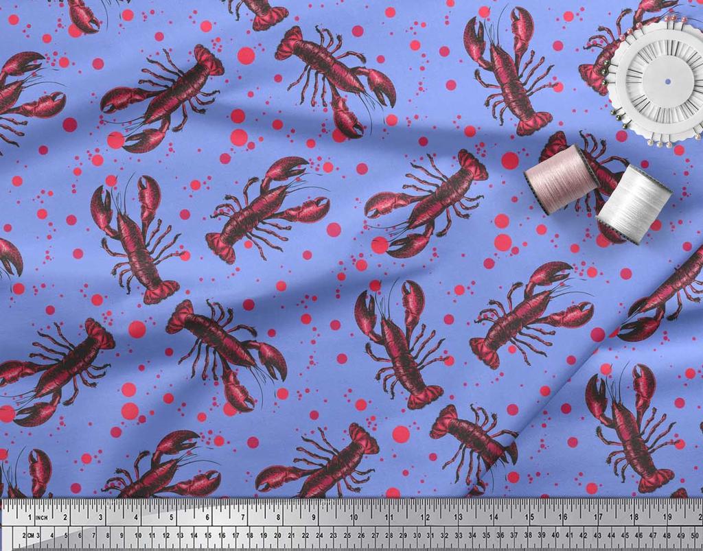 Soimoi Японская креп-сатиновая ткань в горошек и лобстер с океанским принтом, 42 дюйма по метрам
