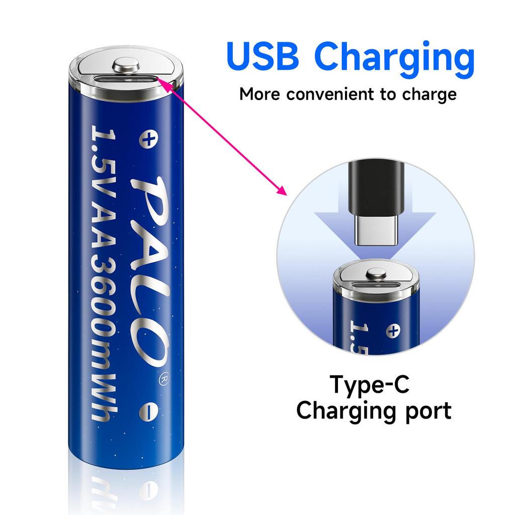 PALO 4/8/12/16/20/24 шт. 3600 мВтч 1,5 В AA USB перезаряжаемая литий-ионная батарея AA литиевые батареи для пульта дистанционного управления игрушечной мышью