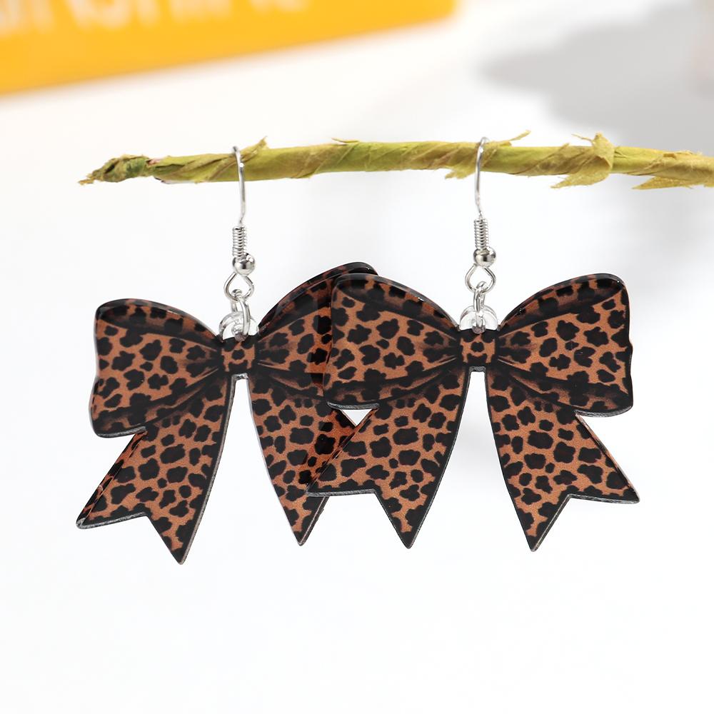 New Colorful 2D Bowknot Acrylic Print Earrings for Women Girls Sweet Leopard Bow Drop Earrings Jewelry Valentine's Day Gifts