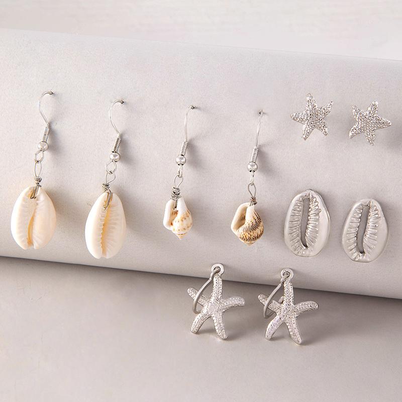 10PCS Bohemia Shell Starfish Conch Drop Earrings Set Jewelry for Women Girls Beach Bijoux Simple Style
