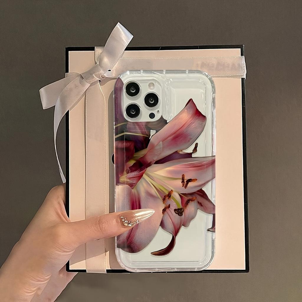 Чехол для телефона с узором из лилий подходит для телефонов серий iPhone 17, 16, 15, Plus, Pro и Max - идеально подходит для использования в качестве подарка