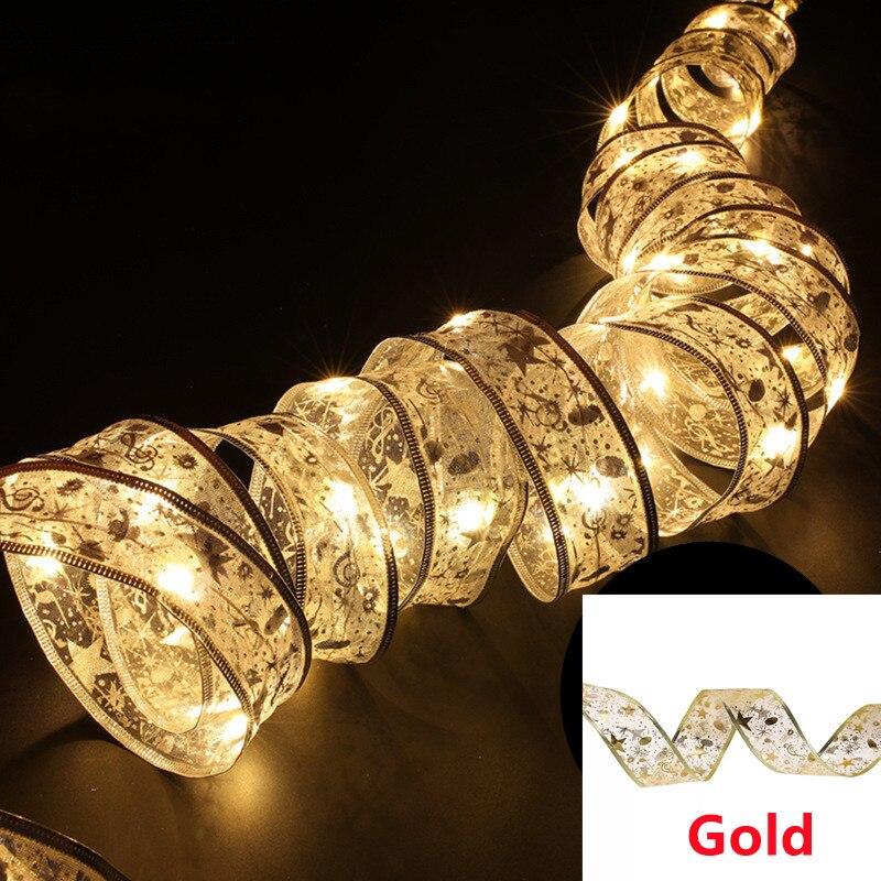 LED Ribbon Fairy Lights Christmas Tree Ornaments Lamp String Lights Lace Bow For Navidad Home New Year Christmas Decoration