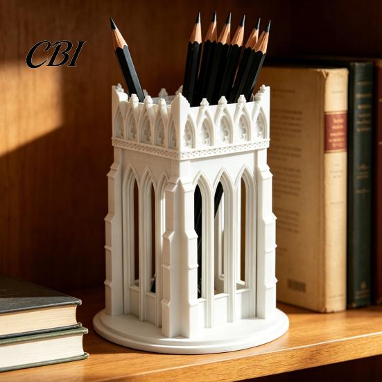Makeup Brush Holder for Vanity Gothic Pen Holder, Cathedral Style 3D Printed Pointed Arch Desk Decor Organizer, Storage Cup Brushes, Pencils,