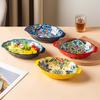 New Bohemian Egg-shaped Ceramic Baking Pan Pasta Plate Fruit Salad Plate Colorful Combination Set 9 Inch