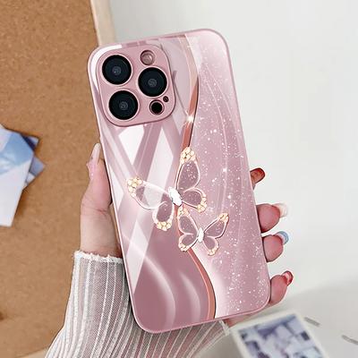 Чехол для телефона из закаленного стекла для iPhone 17 Pro Max 11 15 13 14 12 16 Pro Max 17 Air 16E SE 2022 7 8 Plus XR Элегантная крышка с бабочкой