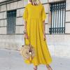 Women Dot Print Maxi Dress Summer Short Sleeve Crew Neck Long Dress Casual Pleated Swing Beach Sundress