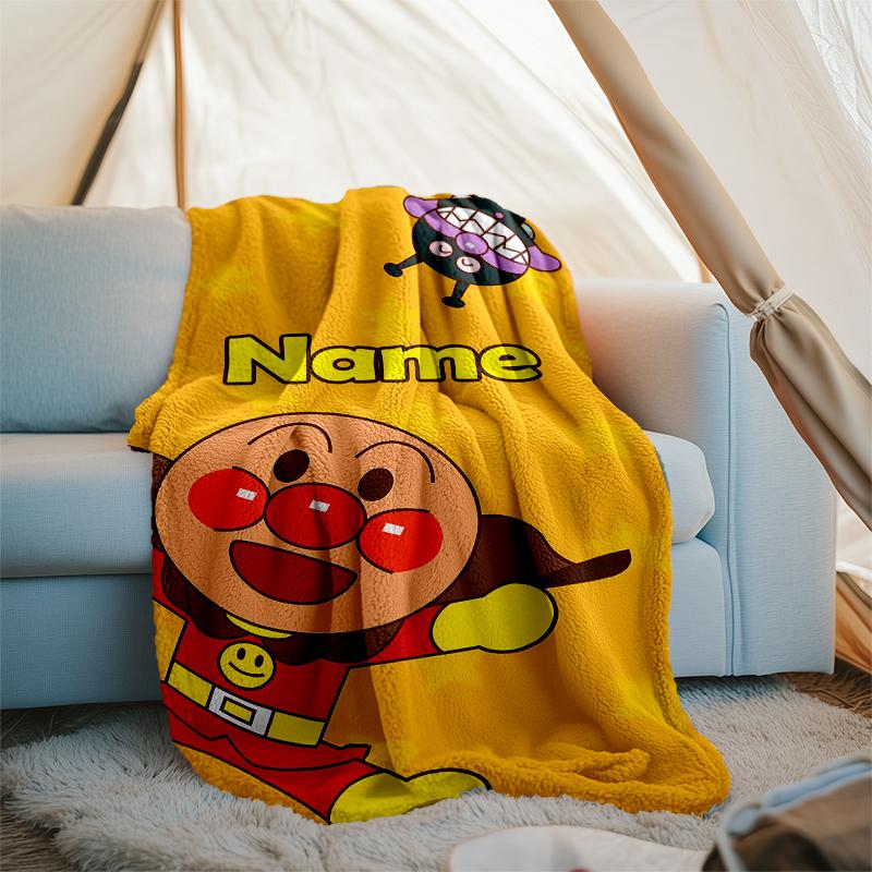 Personalized Custom Name Blanket - Anpanman Print Design,Blanket for Sofa,Bed,Travel,Camping - Soft and Warm, Great Gift