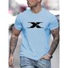 Summer Men's 100% Cotton Casual Loose Fit Large X Letter Print Round Neck Short Sleeved T-shirt Top High Street Unisex Style