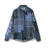Kaslead New Arrival Women's Fashion Style Patchwork Print Silk Satin Texture Shirt 2298073