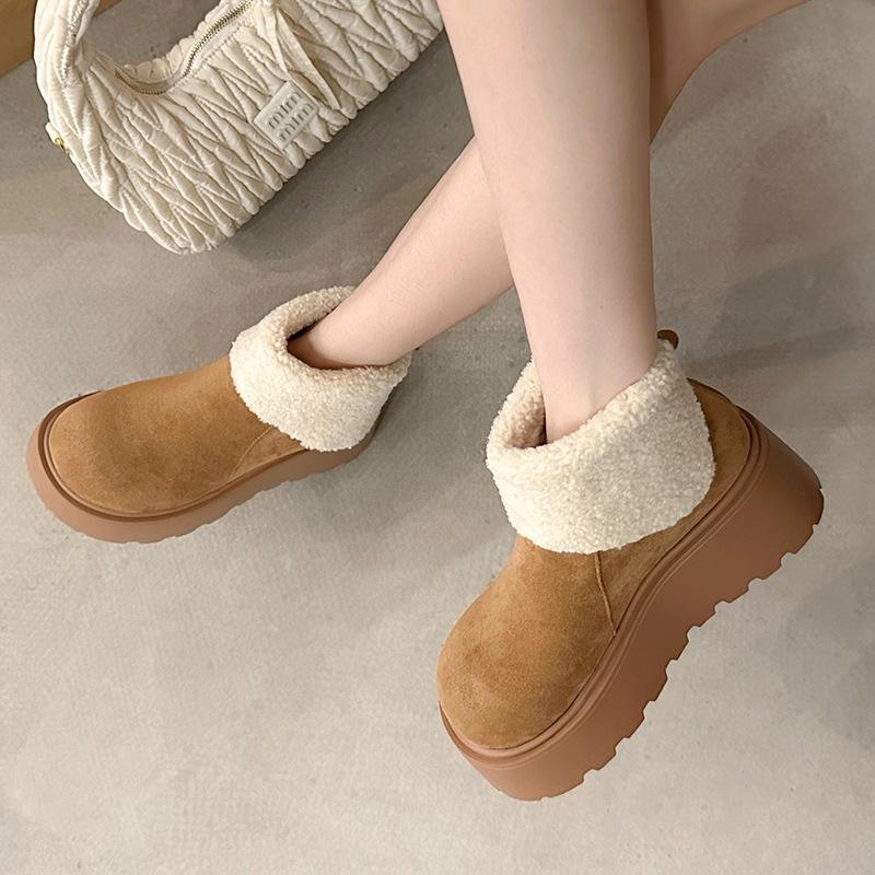 Casual shoes super soft winter heightening new cotton shoes fluffy ugly cute big head snow boots women's short boots velvet thick sole
