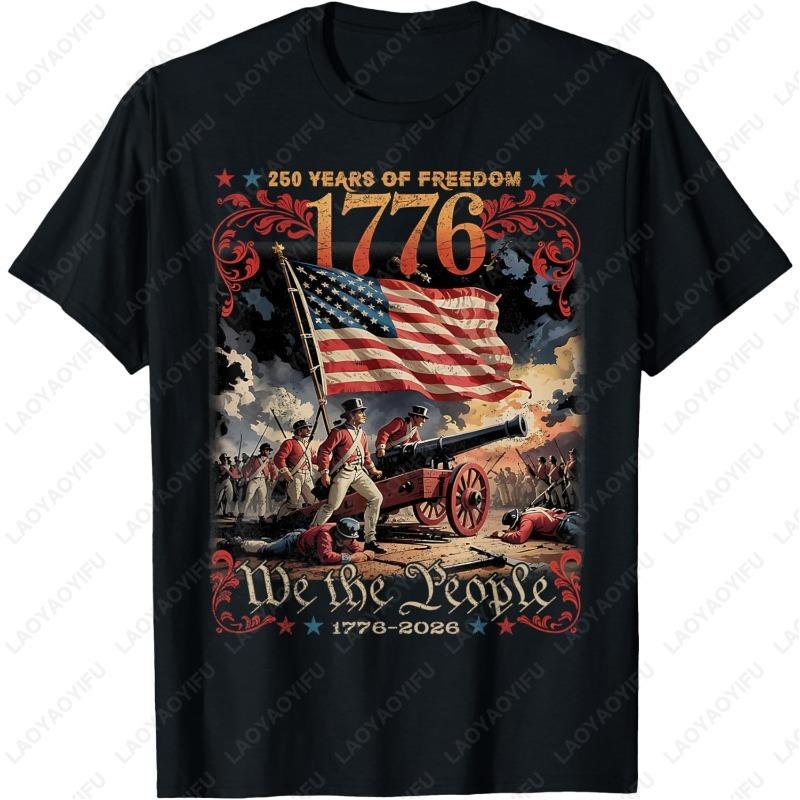 250 Years of Freedom Retro USA Flag Since 1776 2026 Independence Day TShirt Trend Classics Nostalgia Tees Men Women Cotton Tops