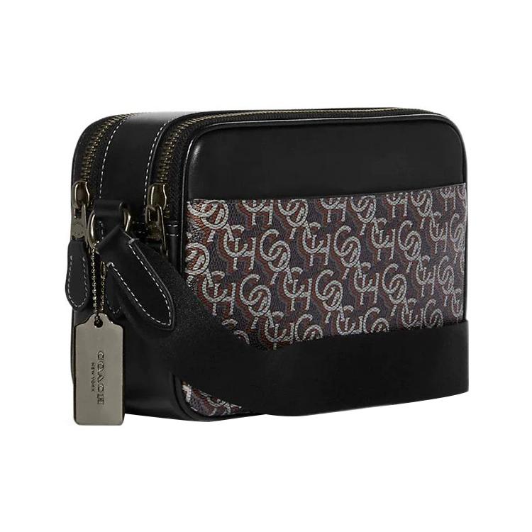 New COACH Graham PVC Cow Leather Patchwork Camera Bag Shoulder Bag Crossbody Bag Medium Size Unisex Gray & Black CF484-QBBK