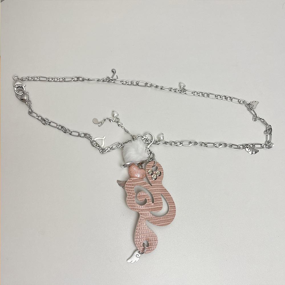 Jewelry Heart Pendant Necklace Y2K Furball Wing Chain Choker Musical Notes Necklace  Unisex