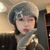 Autumn Winter Bow Beret Hat Korean Style Women Painter Cap Elegant Knitted Beret Hat Ladies