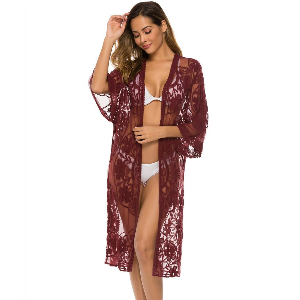 Women's Cardigan Explosion Beach Coverup Mesh Bikini Outer Cardigan Lace Embroidery Sunbrella