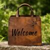 Curved Metal Handle Planter Handbag Planter, Rustic Purse Flower Box with Handle, Double-Sided Hello Dried Display Welcome Design Vintage Farmhouse