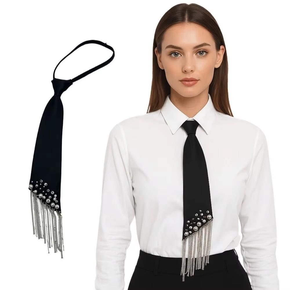 Korean Style Lazy Person Neck Tie with Tassel Bohemian Ladies' Cravat Fashion Pre Tied Neck Tie JK