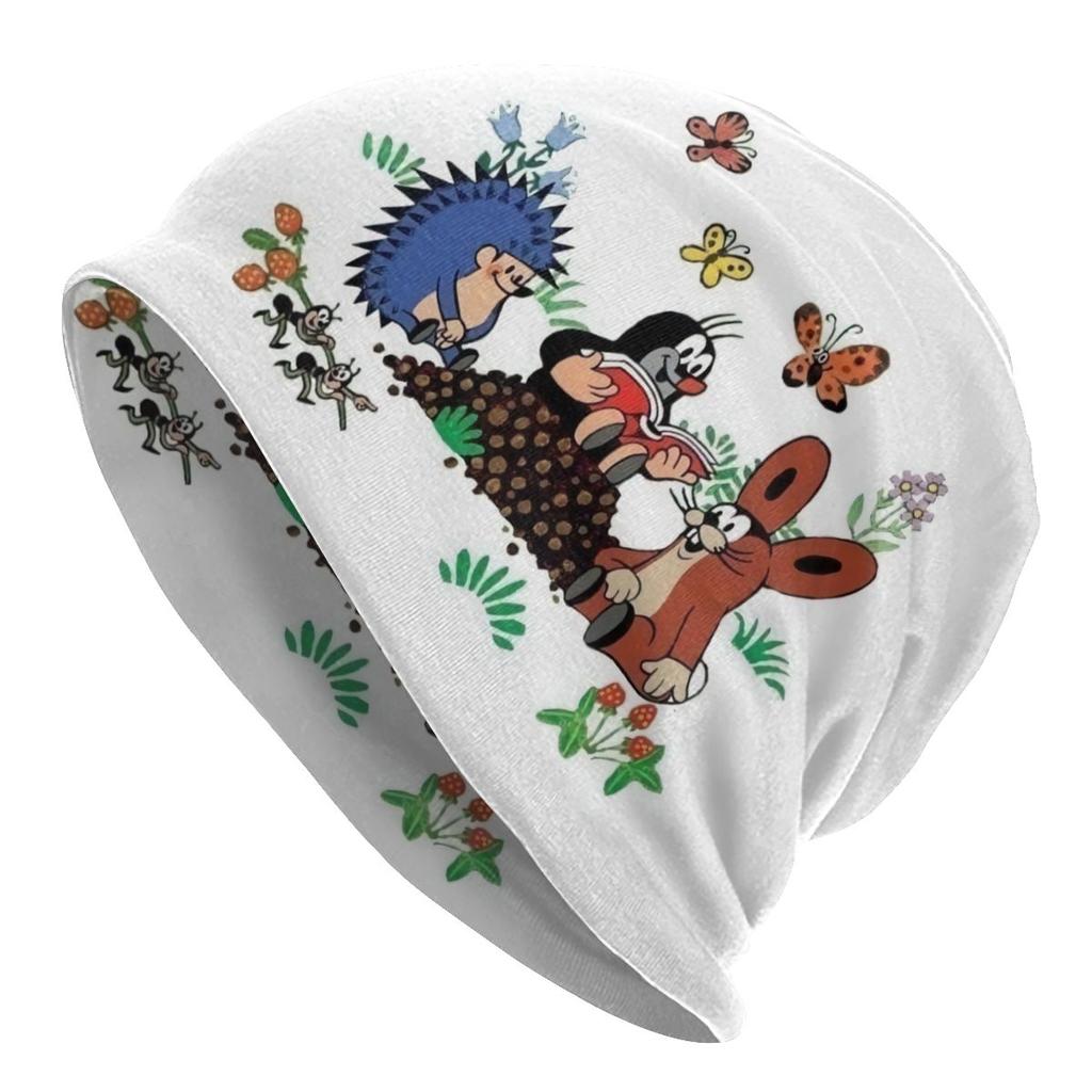Шапка с напуском Happy Mole с цветком, унисекс, зимние шапочки Skullies, шапка для взрослых, мультяшная шапка Krtek Little Maulwurf, вязаная шапка