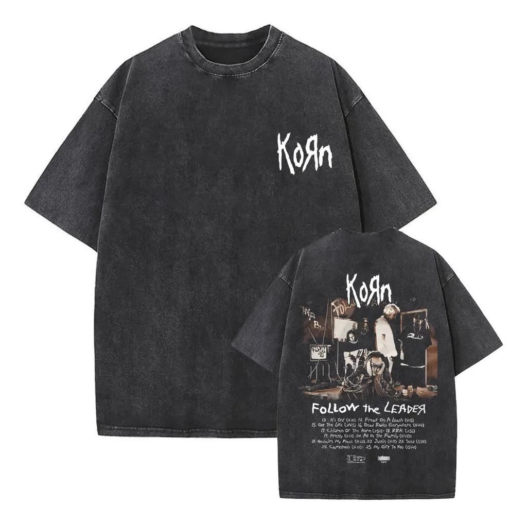 Футболка в винтажном стиле Korn, хэви-метал, рок-группа, мужская и женская модная хлопковая футболка с эффектом потертости, хип-хоп, готическая футболка.