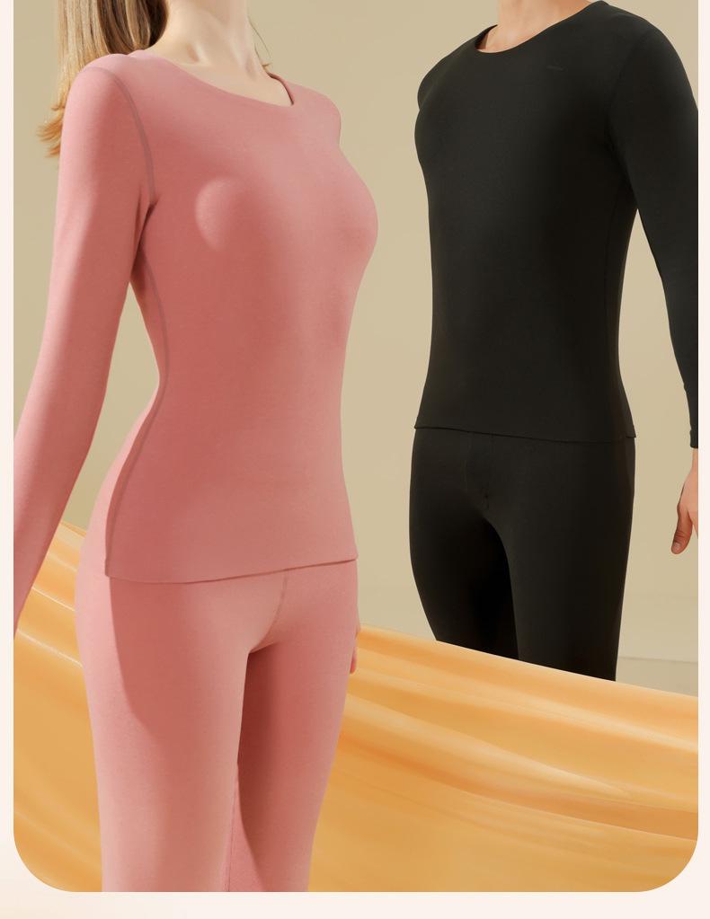 Комплект мужского термобелья: Плюс бархат, немецкий кашемировый шелк, бесшовный, круглый вырез, для осени/зимы.