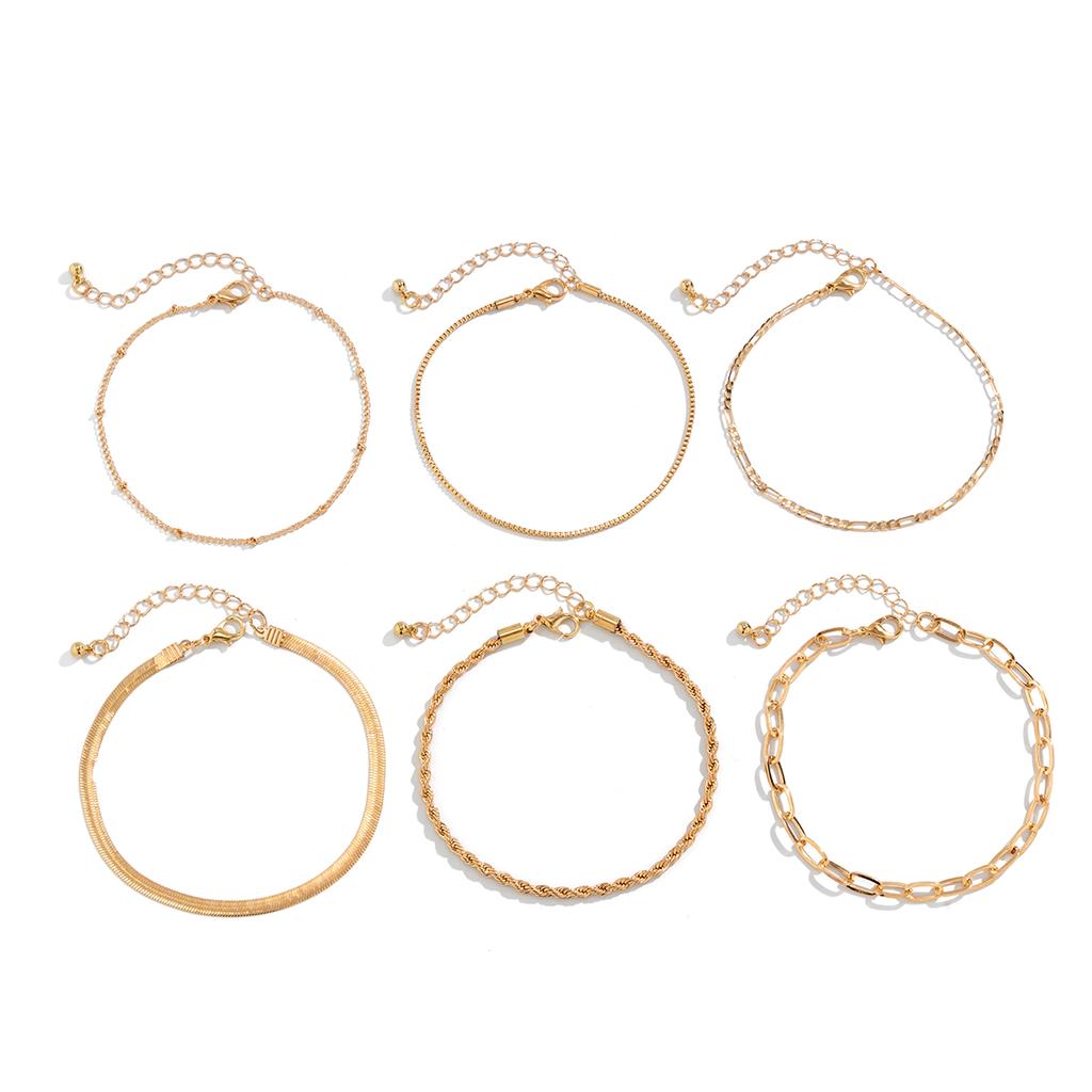 Salircon 6 шт./комплект Богемный Витой Плоский Змеиный Браслет на Лодыжку Для Женщин Летний Пляжный Винтажный Браслет на Ногу