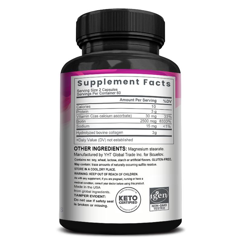 Bcuelov Super Collagen Type 1 & 3 Capsules, with Vitamin C & Biotin, Hydrolyzed Bovine Collagen, Dietary Supplement, 120 Capsules