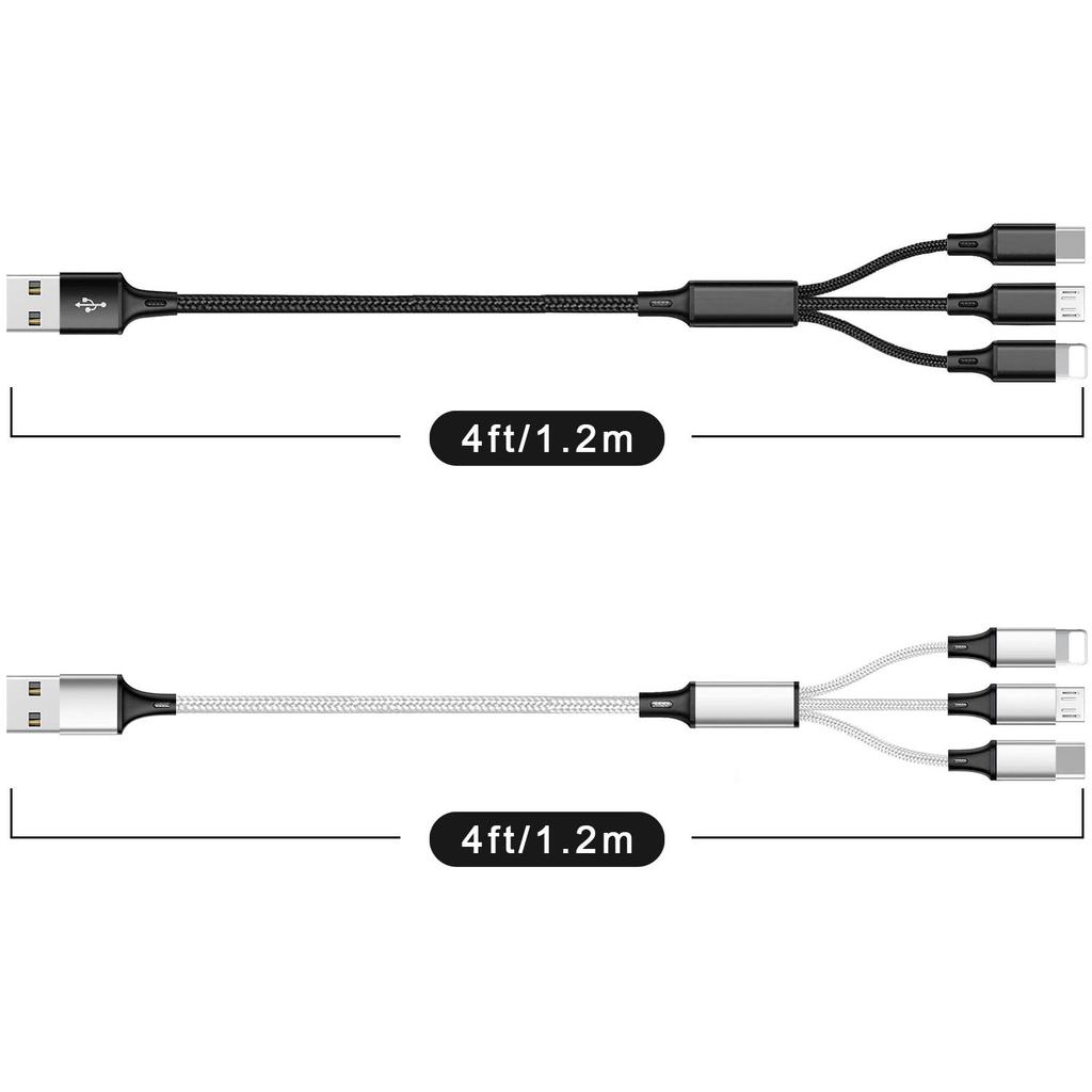 Зарядный кабель Multi USB 3A, 3 в 1, разъем для быстрой зарядки с двумя адаптерами для телефона/Type C/Micro USB, совместимый с планшетами и телефонами