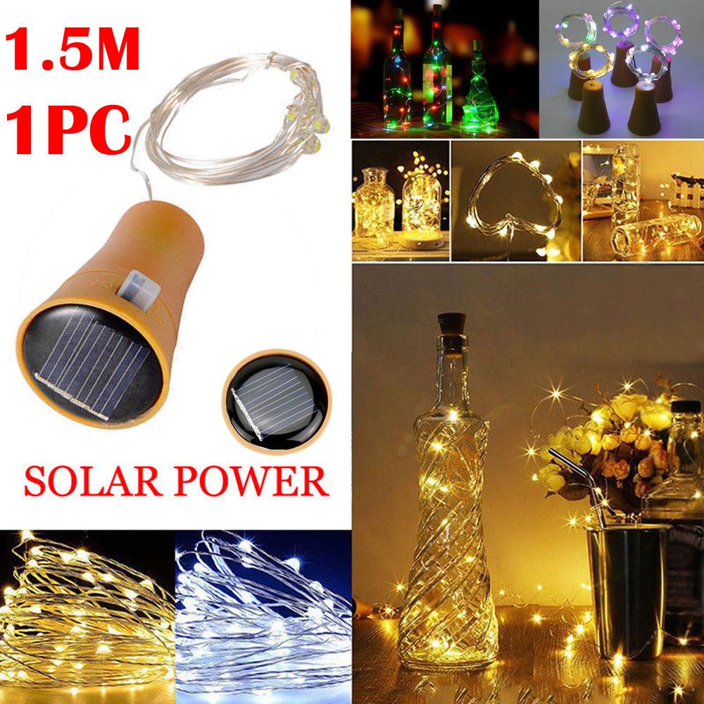 1PC 1.5M Solar Cork Wine Bottle Stopper Copper Wire String Lights Lamps