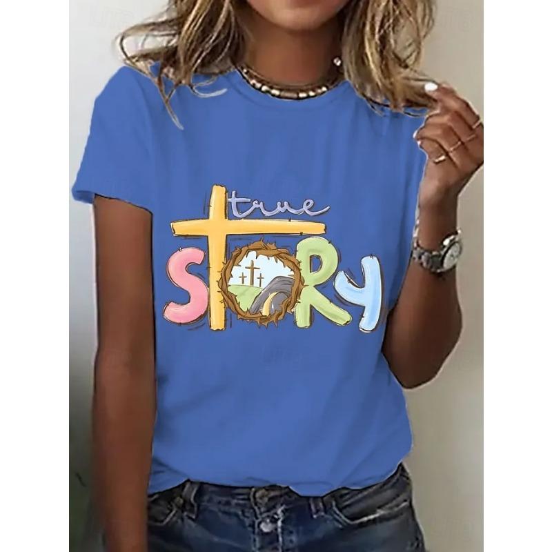 Women's T Shirt Graphic Letter Stylish Classic Casual Short Sleeve Round Neck Regular Tops Summer