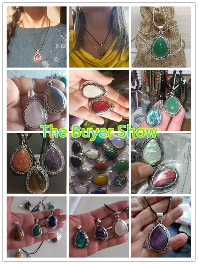 2 шт./компл. натуральный камень хрустальные капли воды кулон сплав гальванопокрытие тигровый глаз аметист кварц абалон Bebey ожерелье