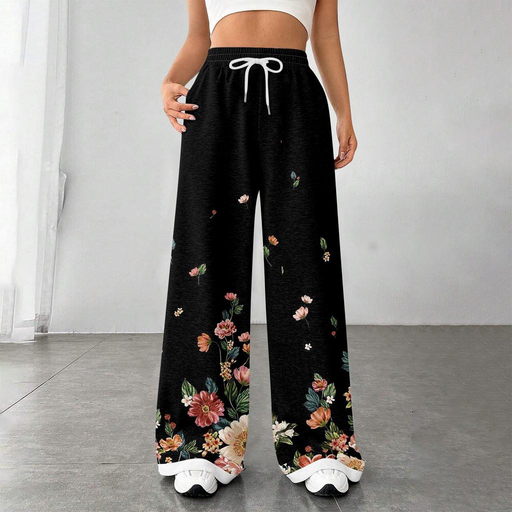 Women's Fashion Loose Drawstring Closed Waist Print Casual Sports Pants Casual Pants