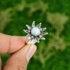 Sterling Silver Round Natural Larimar Bezel Statement Flower Mother Promise Ring