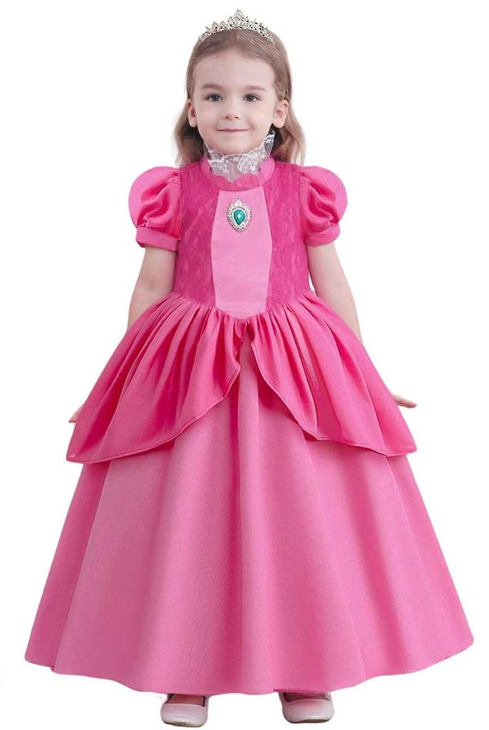 TYHTYM Princess Set for Kids and Pink Perfect for and Birthdays Dress, 5-Piece (Dress, Crown, Wand, Earrings, Gloves), 100-120cm Dress, Christmas,