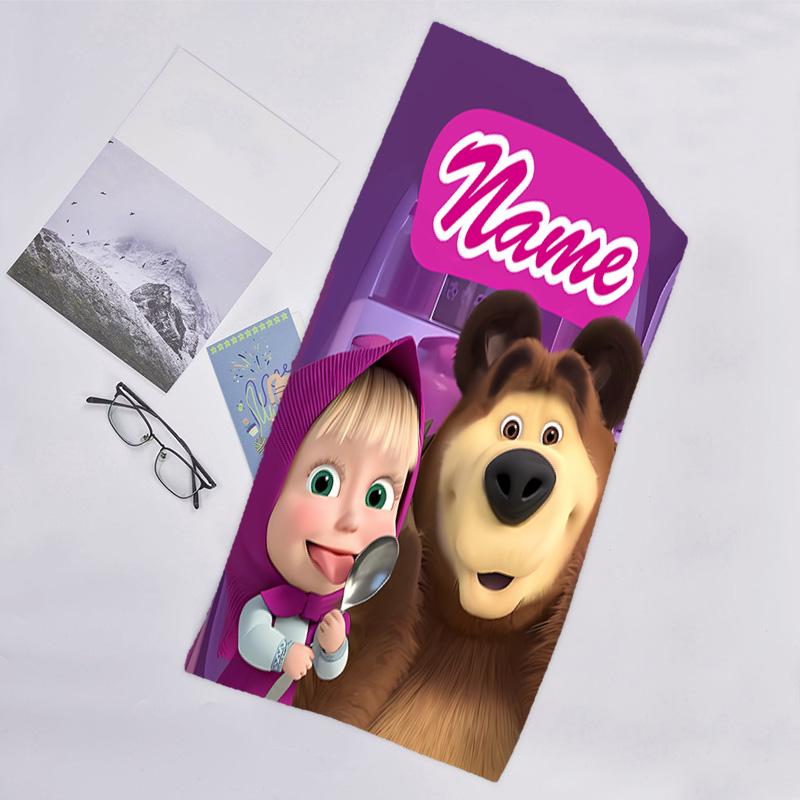 1pc Masha and the Bear2 Beach Towel with Custom Name, Beach/Swimming/Bath/Picnic/Camping Towel, Suitable for Seaside Beaches