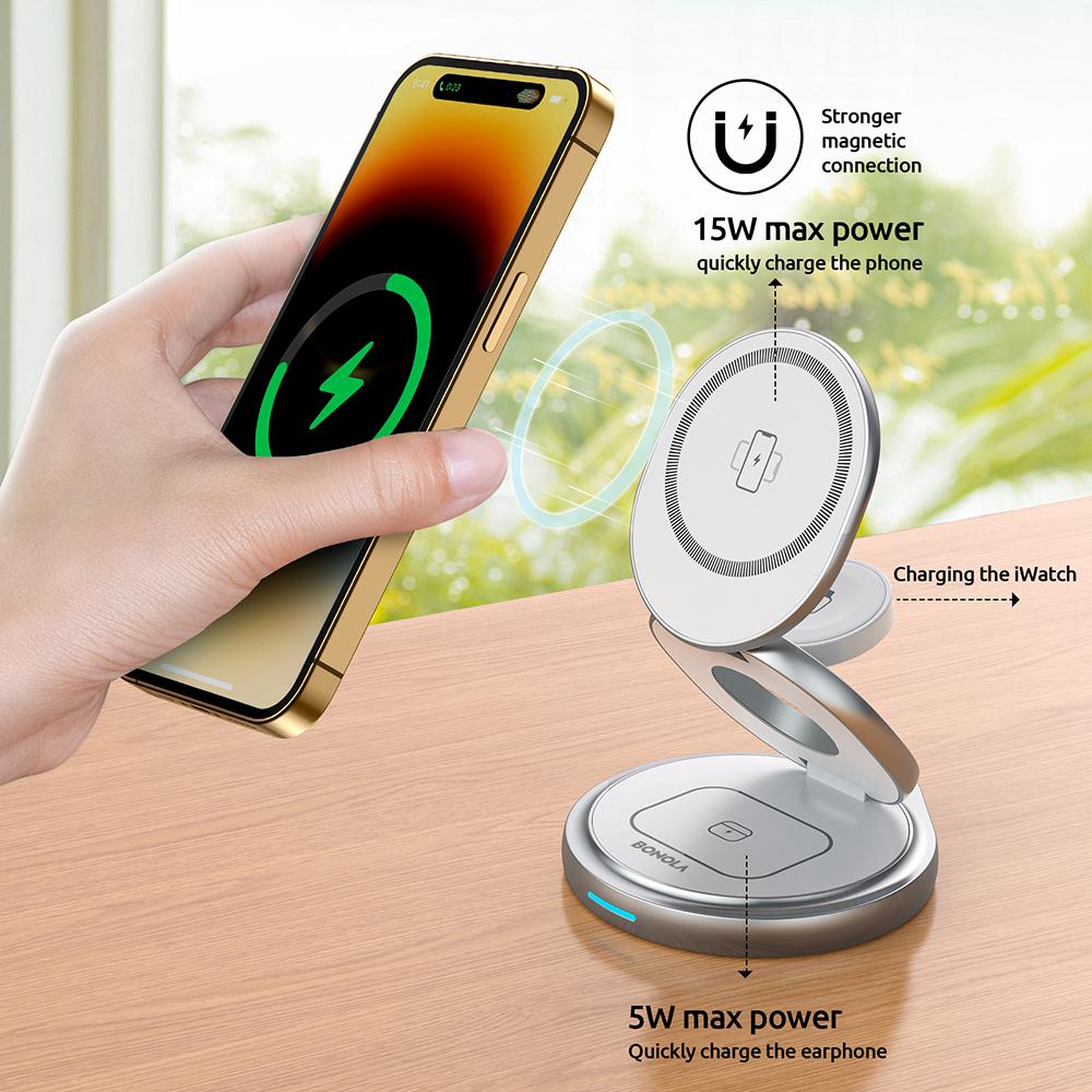Металлическая 3 в 1 беспроводная зарядка складная подставка для iPhone 14/13/15 Pro 15 Вт магнитная беспроводная зарядка для Iwatch/airpodspro